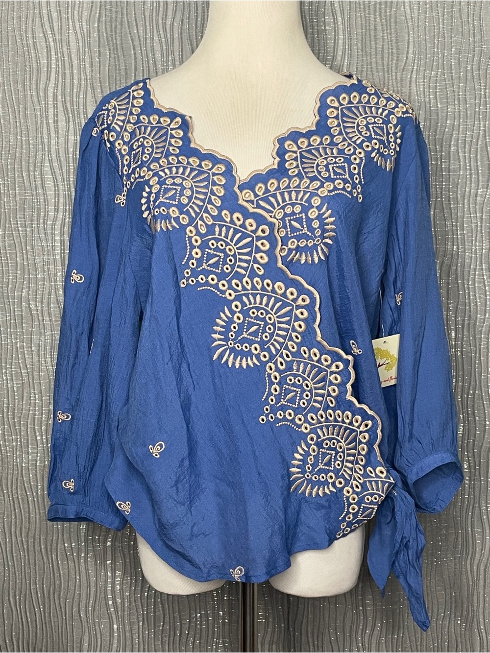 fig and flower Embroidered Wrap Blouse